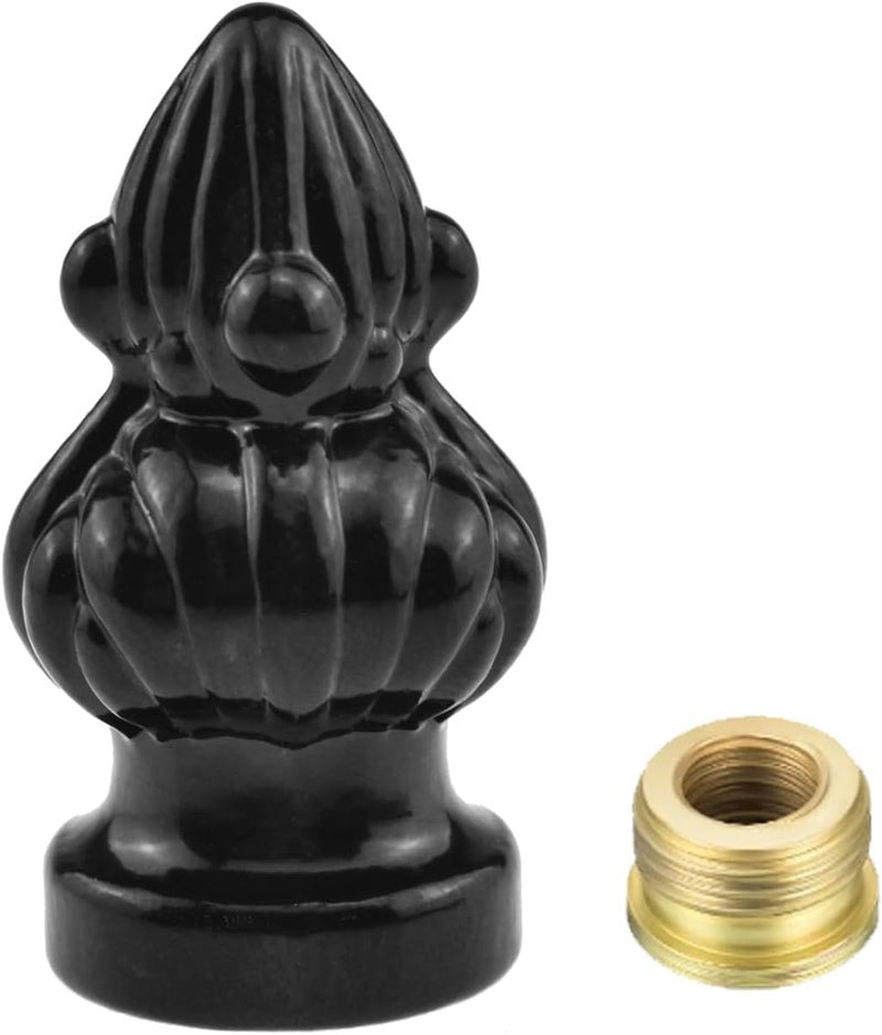 MARRTEUM Antique Brass Lamp Finial Cap Knob Retro Lamp Finial Decoration with Dual-Thread Screw for Lamp Shade, Fit Both 3/8" and 1/4-27, 1 Pack Black - Image 1